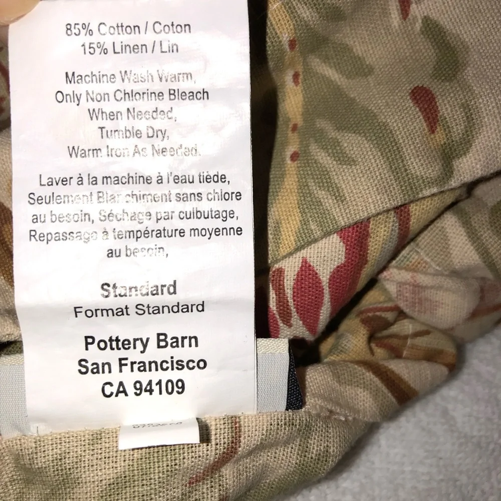Pottery Barn Floral Standard Pillow Shams Set of Two, Tan with Floral Print, EUC
